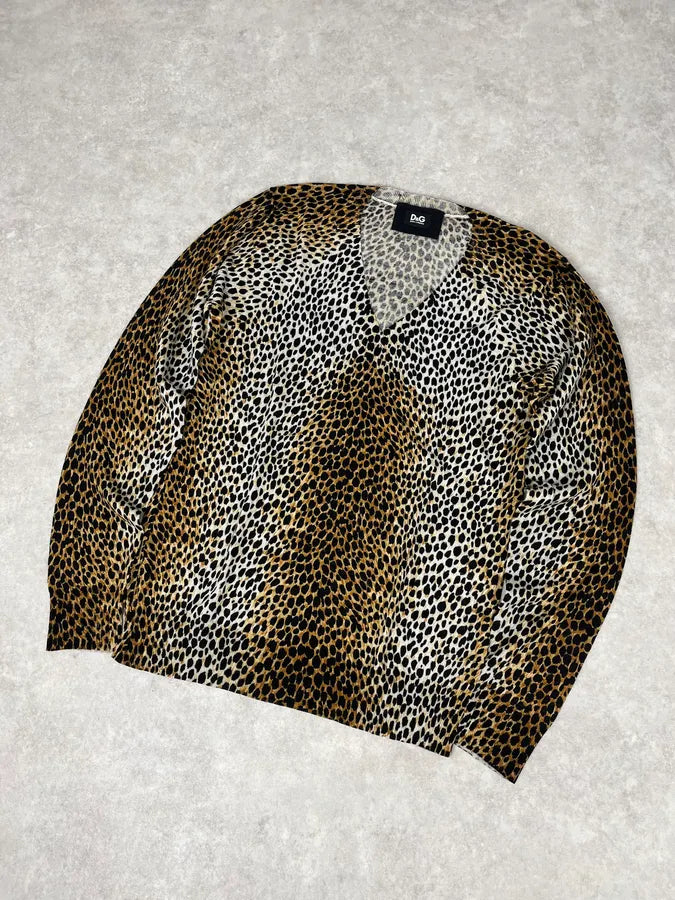 AW1996 Dolce & Gabbana V Neck Leopard Print Sweater SZjxihR 3