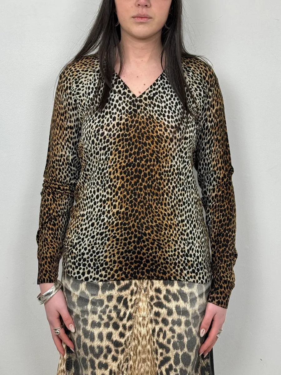 AW1996 Dolce & Gabbana V Neck Leopard Print Sweater SZjxihR 1
