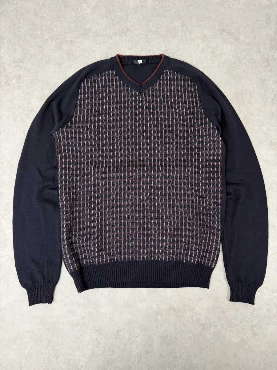 2000s Dolce & Gabbana V Neck Navy Wool Sweater sJjKfWZ 0