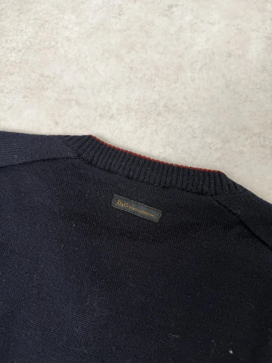 2000s Dolce & Gabbana V Neck Navy Wool Sweater sJjKfWZ 3