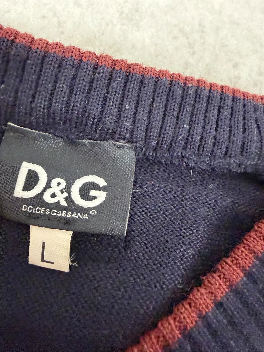 2000s Dolce & Gabbana V Neck Navy Wool Sweater sJjKfWZ 7