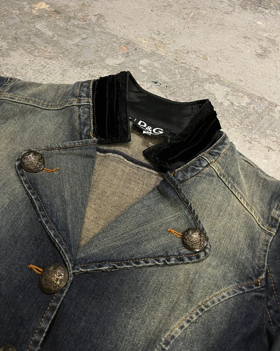 2000s Dolce & Gabbana Velvet Denim Blue Blazer Jacket drdWjbN 4