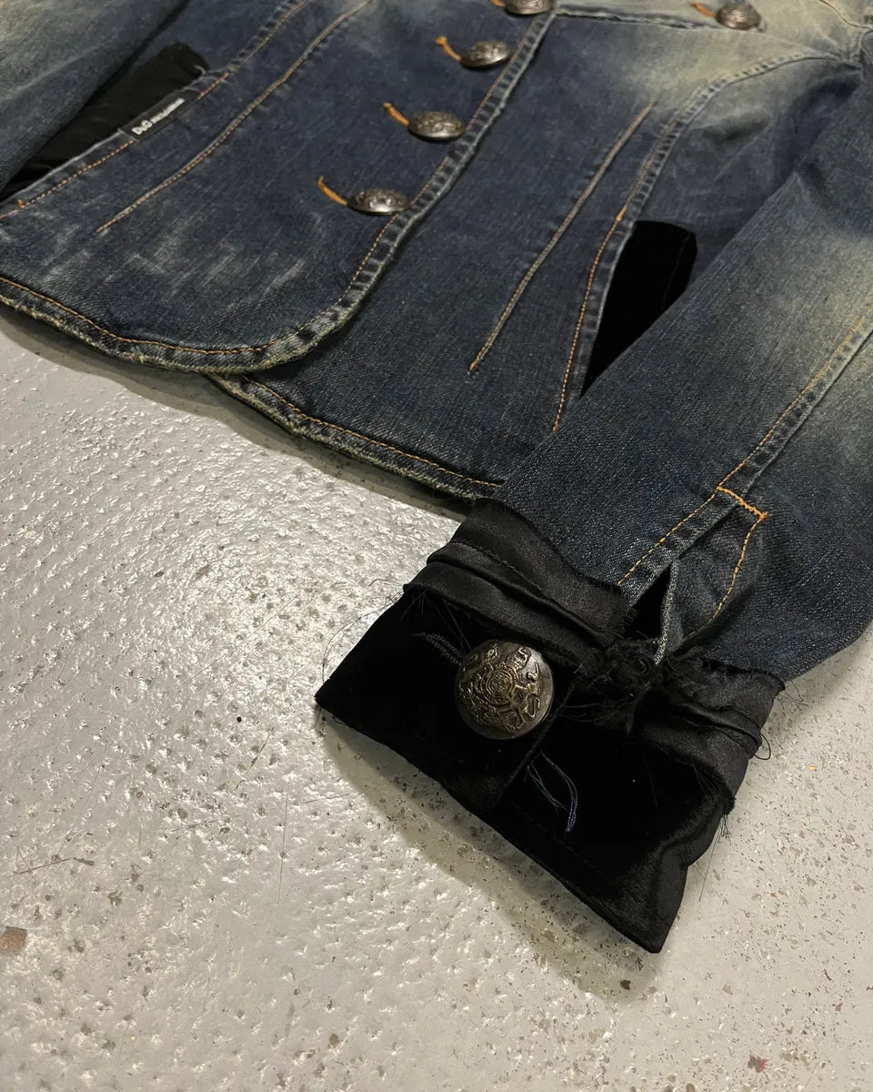 2000s Dolce & Gabbana Velvet Denim Blue Blazer Jacket drdWjbN 5