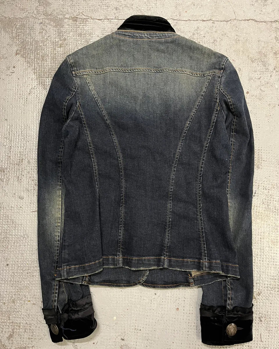 2000s Dolce & Gabbana Velvet Denim Blue Blazer Jacket drdWjbN 6