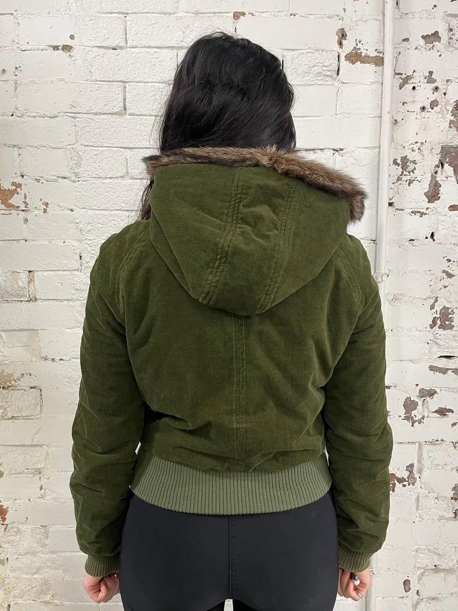 2000s Dolce & Gabbana Velvet Officer Green Buttoned Fur Hooded Jacket YpvjOSu 2