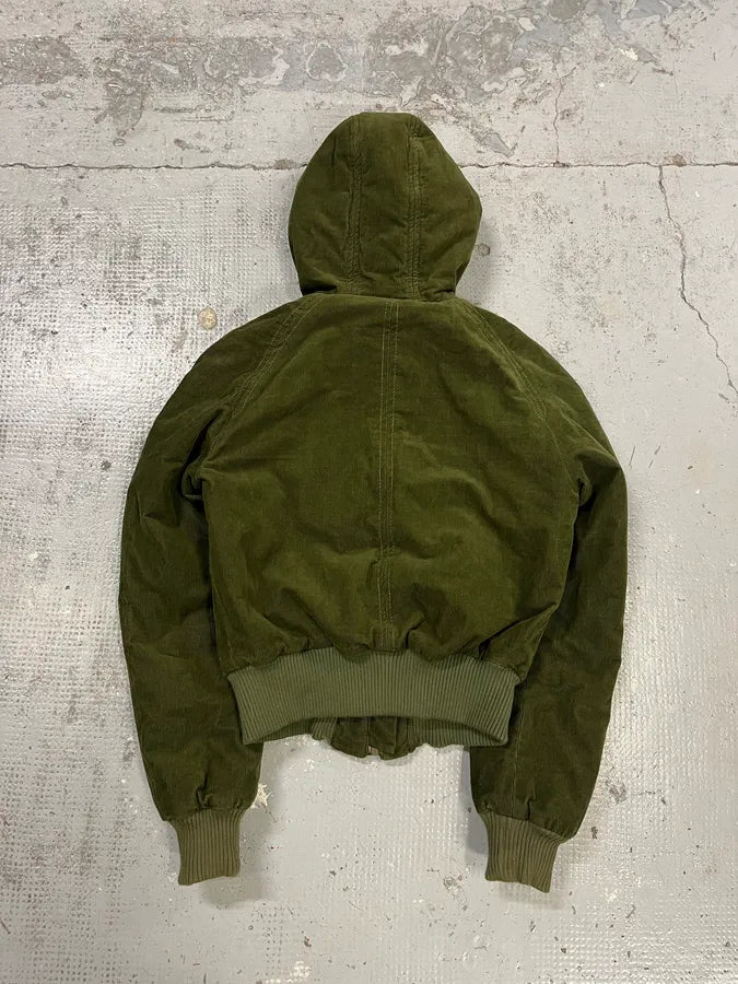 2000s Dolce & Gabbana Velvet Officer Green Buttoned Fur Hooded Jacket YpvjOSu 6