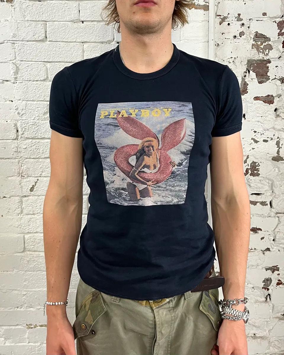 2000s Dolce & Gabbana Vintage Black Playboy Lady T-Shirt tzFdwgp 1