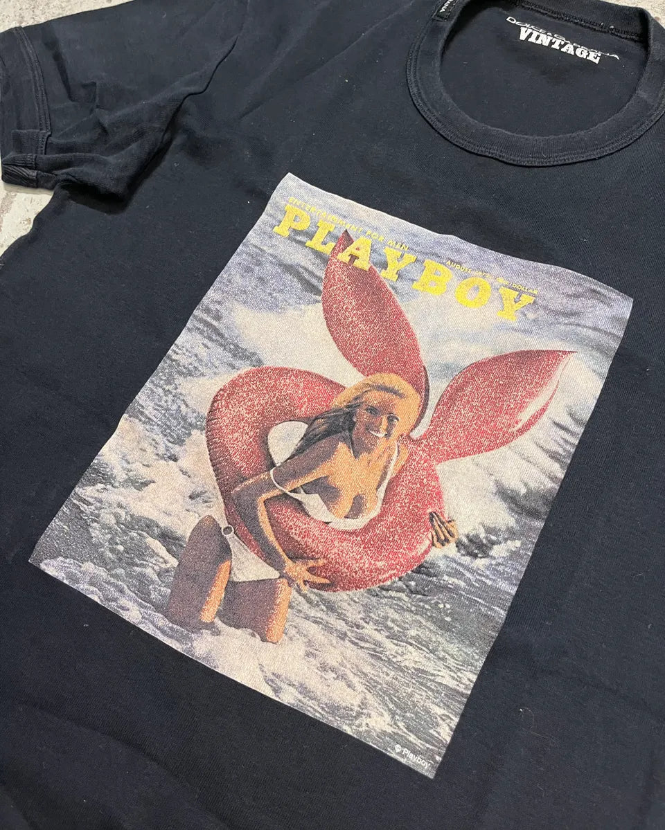 2000s Dolce & Gabbana Vintage Black Playboy Lady T-Shirt tzFdwgp 4