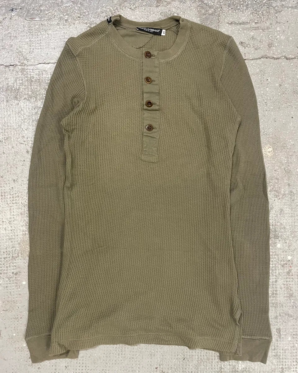 2000s Dolce & Gabbana Waffle Thermal Buttoned Longsleeves Henley (XS/S) 0