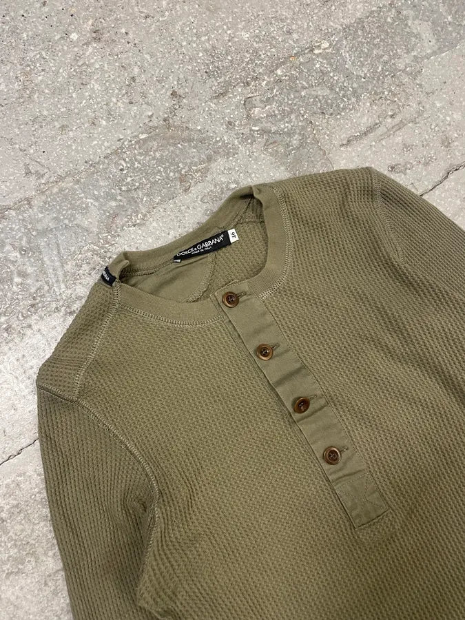 2000s Dolce & Gabbana Waffle Thermal Buttoned Longsleeves Henley (XS/S) 4