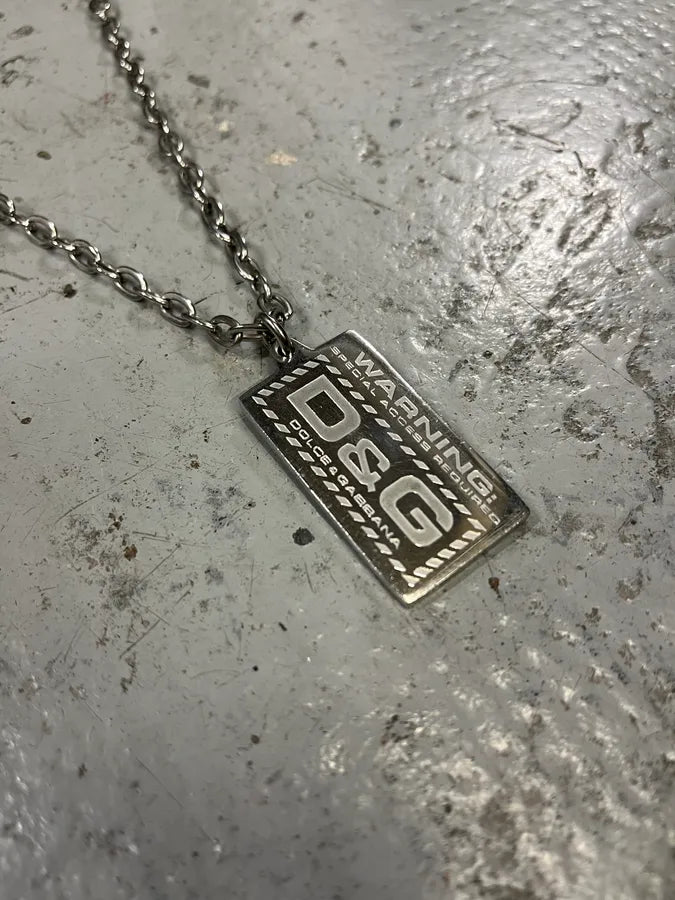 2000s Dolce & Gabbana Warning Dog Tag Necklace TFSuMTz 2
