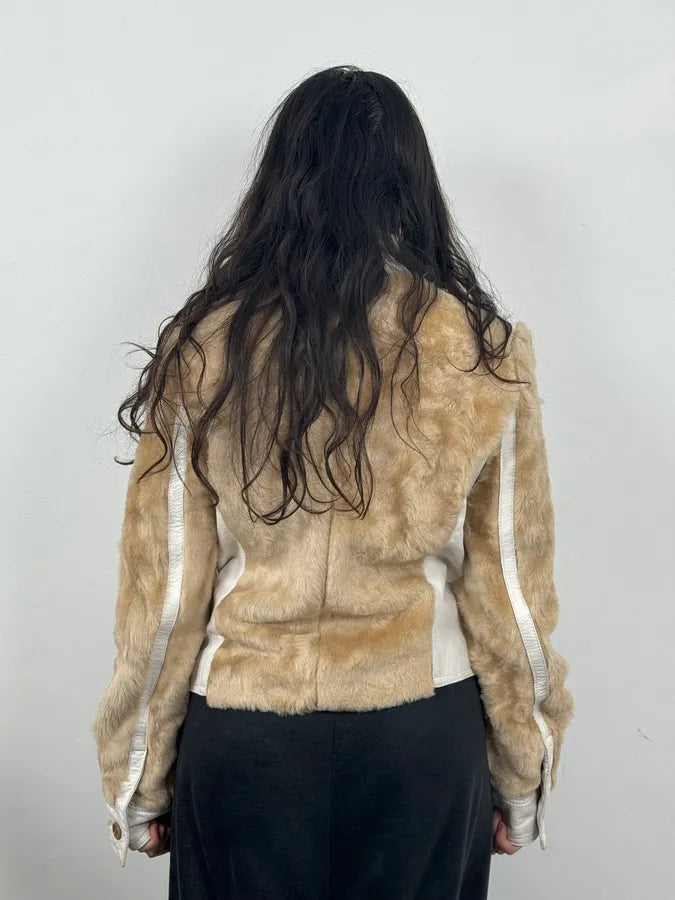 2000s Dolce & Gabbana White & Beige Fur Biker Leather Jacket JvNihRF 2