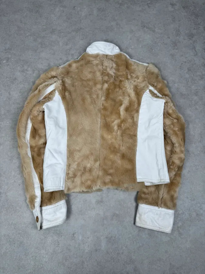 2000s Dolce & Gabbana White & Beige Fur Biker Leather Jacket JvNihRF 4