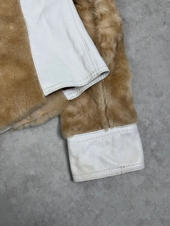 2000s Dolce & Gabbana White & Beige Fur Biker Leather Jacket JvNihRF 5