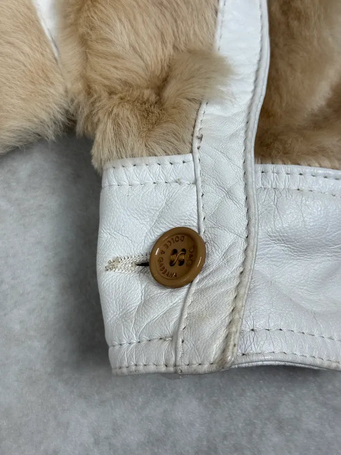 2000s Dolce & Gabbana White & Beige Fur Biker Leather Jacket JvNihRF 7