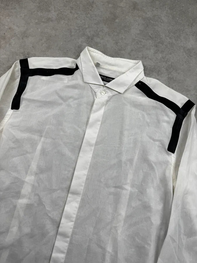 2000s Dolce & Gabbana White & Black Shoulder Lines Shirt sNlToKt 4