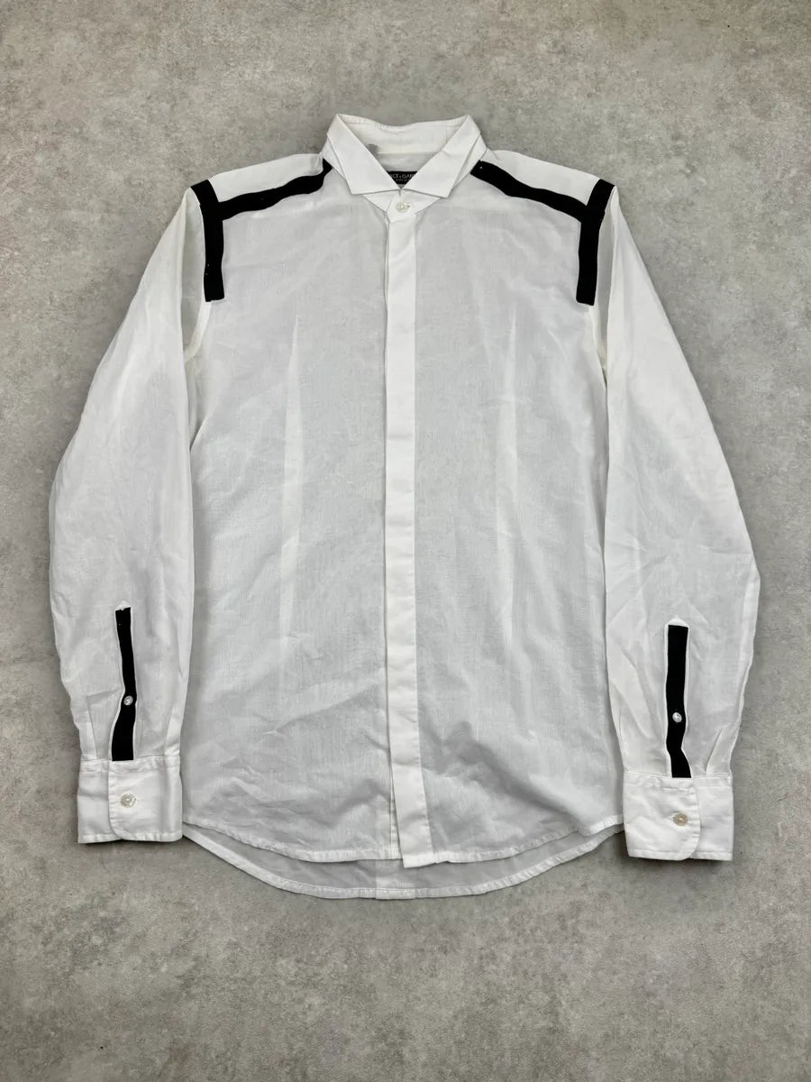 2000s Dolce & Gabbana White & Black Shoulder Lines Shirt sNlToKt 0