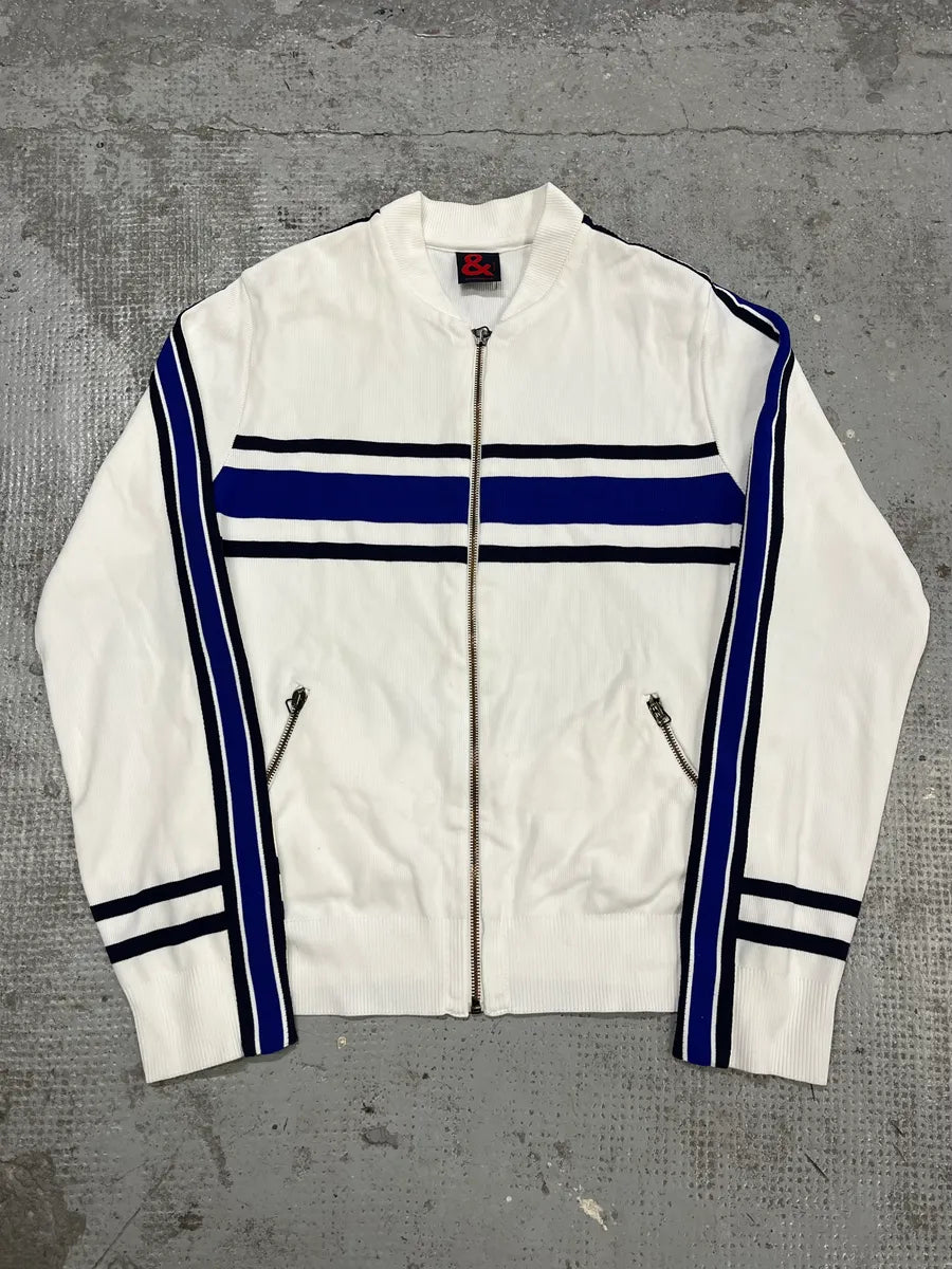 2000s Dolce & Gabbana White & Blue Striped Zip-up Cardigan Arxsnew 0