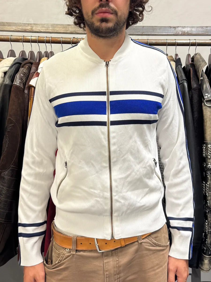 2000s Dolce & Gabbana White & Blue Striped Zip-up Cardigan Arxsnew 1