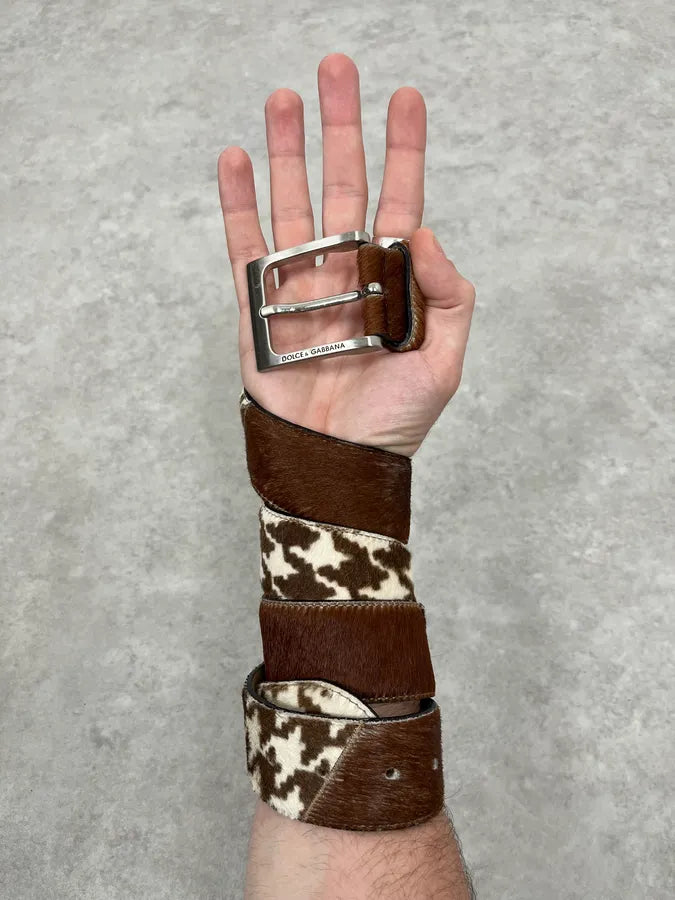 2000s Dolce & Gabbana White & Brown Pony Hair Leather Belt nVMtMtX 0