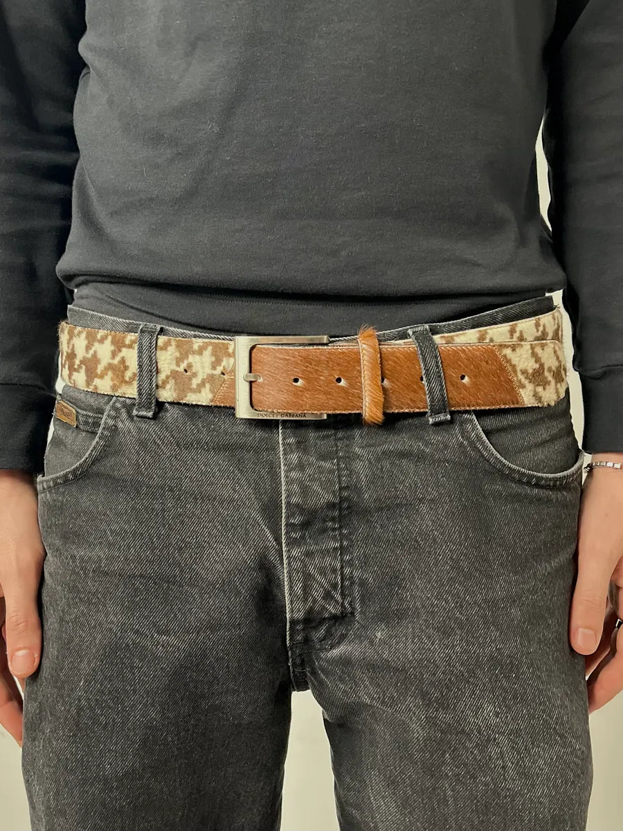 2000s Dolce & Gabbana White & Brown Pony Hair Leather Belt nVMtMtX 1
