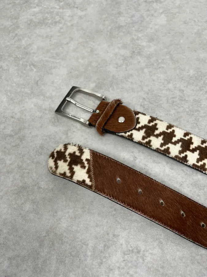 2000s Dolce & Gabbana White & Brown Pony Hair Leather Belt nVMtMtX 3