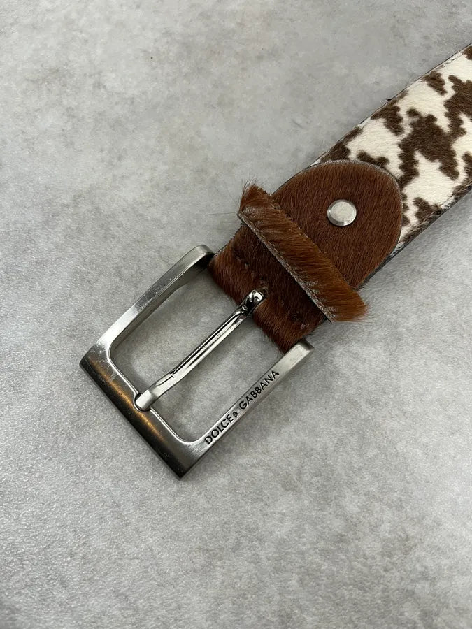 2000s Dolce & Gabbana White & Brown Pony Hair Leather Belt nVMtMtX 4