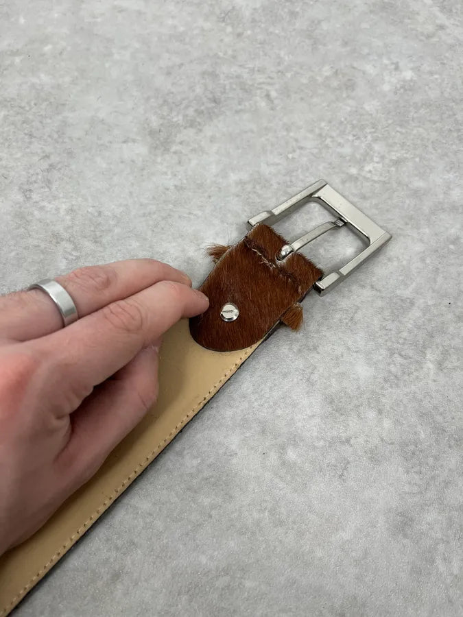 2000s Dolce & Gabbana White & Brown Pony Hair Leather Belt nVMtMtX 6