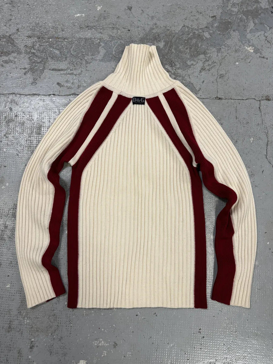 2000s Dolce & Gabbana White & Red Lined Turtleneck CRTOaSG 1