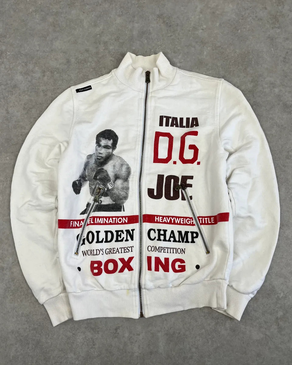 2000s Dolce & Gabbana White Ali Boxer Zip-up Sweater ciIxjtS 0