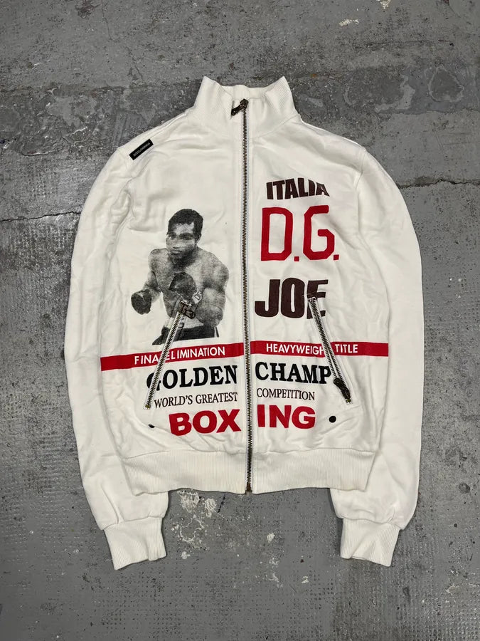 2000s Dolce & Gabbana White Boxer Zip-up Sweater QooxQFl 0