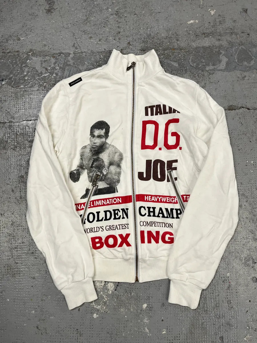 2000s Dolce & Gabbana White Boxer Zip-up Sweater QooxQFl 3