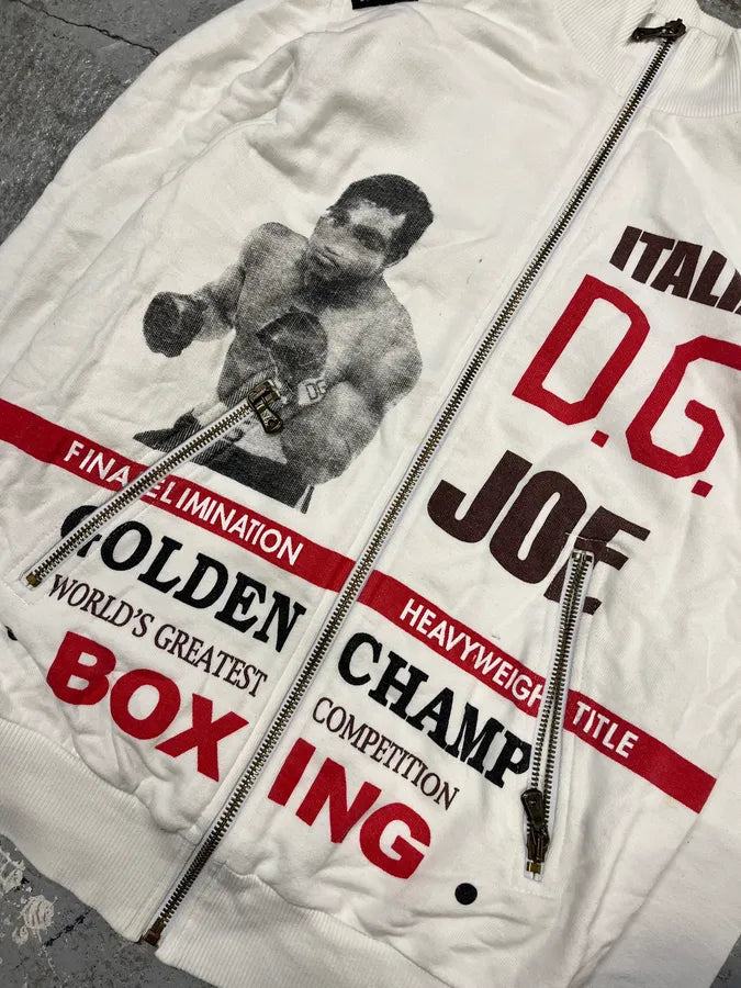 2000s Dolce & Gabbana White Boxer Zip-up Sweater QooxQFl 6