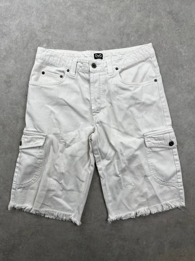 SS2006 Dolce & Gabbana White Cotton Cargo Multi-Pocket Short OPihTIu 0