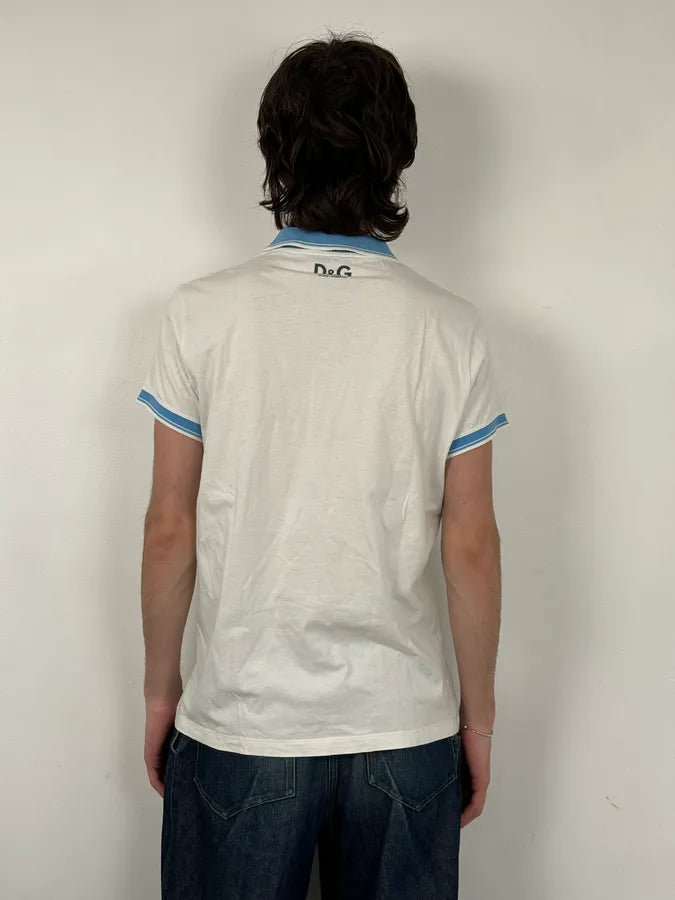 2000s Dolce & Gabbana White Dixan Washing Graphic Polo ykqYsVy 2