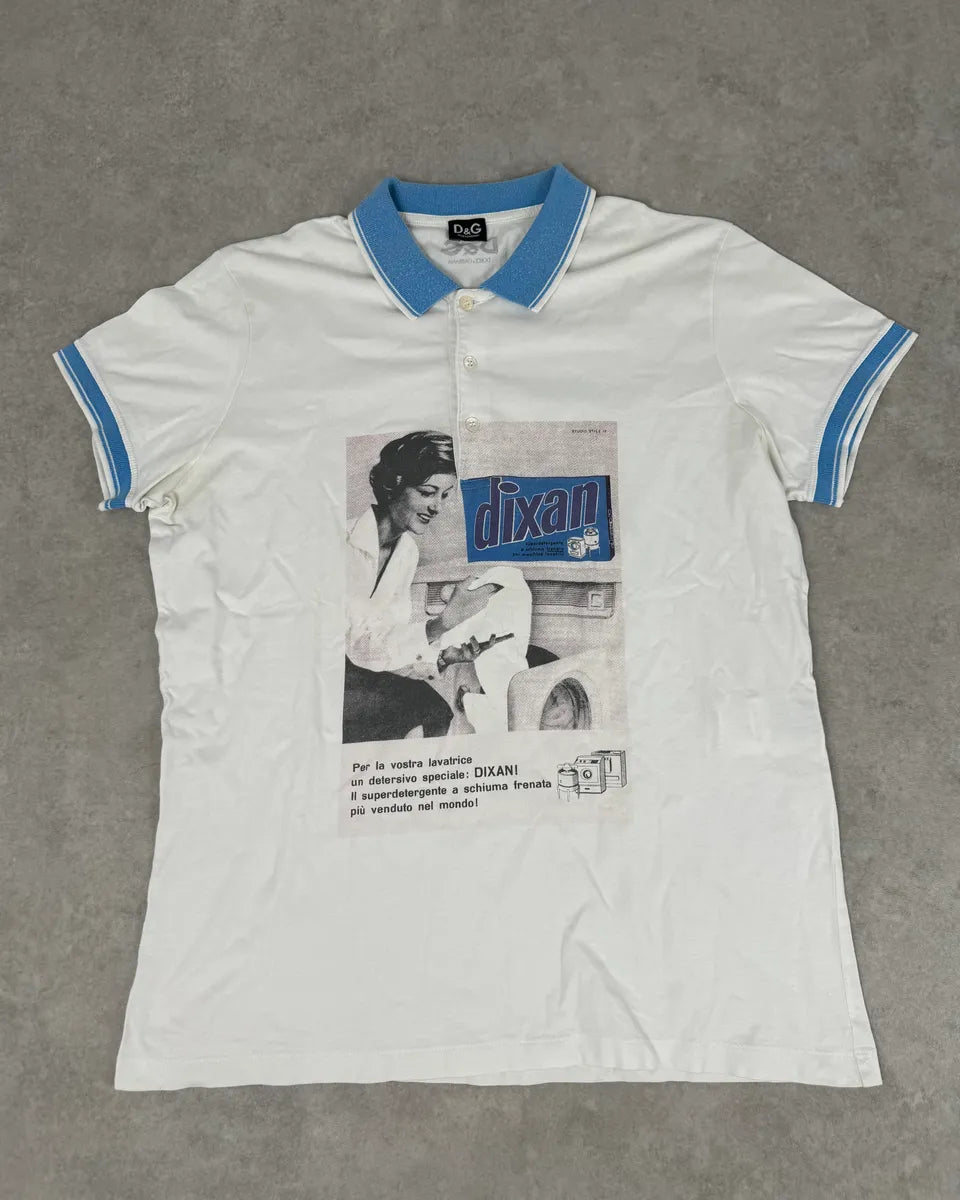 2000s Dolce & Gabbana White Dixan Washing Graphic Polo ykqYsVy 0
