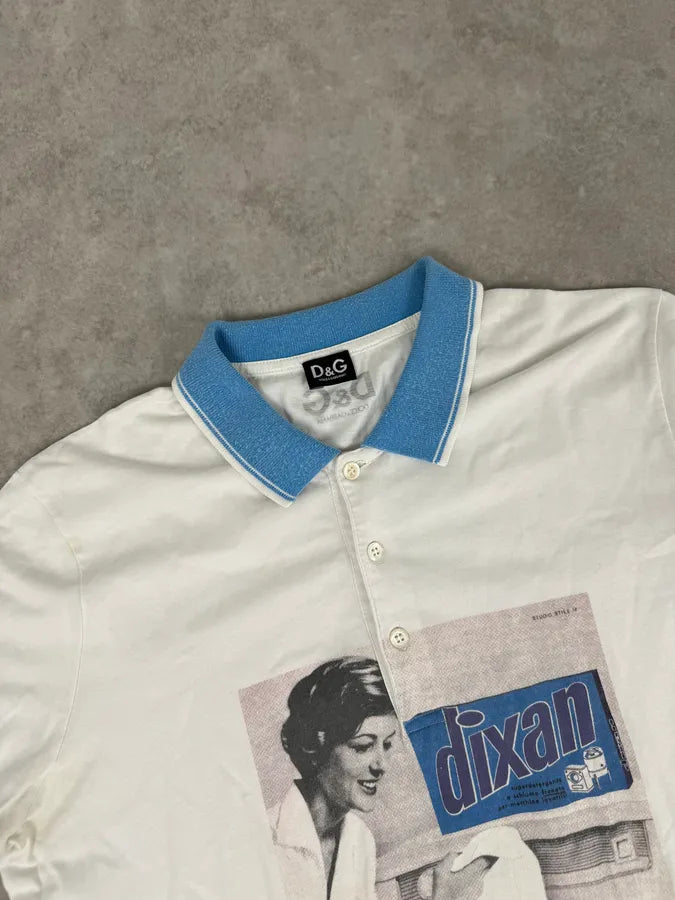 2000s Dolce & Gabbana White Dixan Washing Graphic Polo ykqYsVy 3