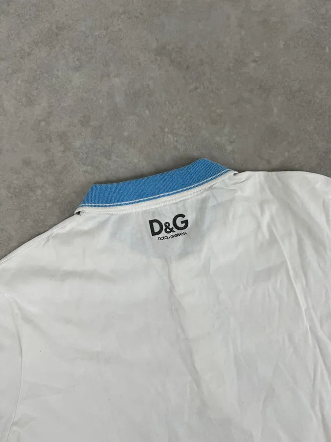 2000s Dolce & Gabbana White Dixan Washing Graphic Polo ykqYsVy 5