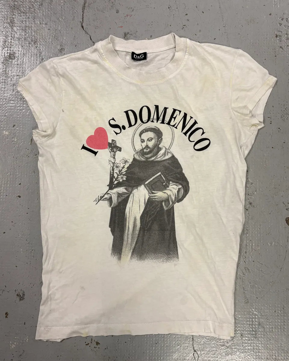2000s Dolce & Gabbana White Cotton S.Domenico Print T-Shirt JaIleuR 0