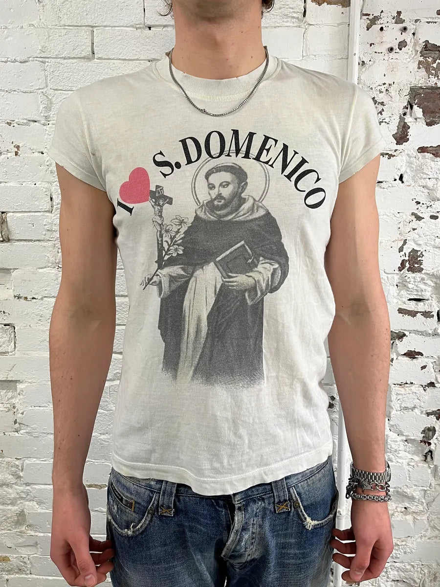 2000s Dolce & Gabbana White Cotton S.Domenico Print T-Shirt JaIleuR 1