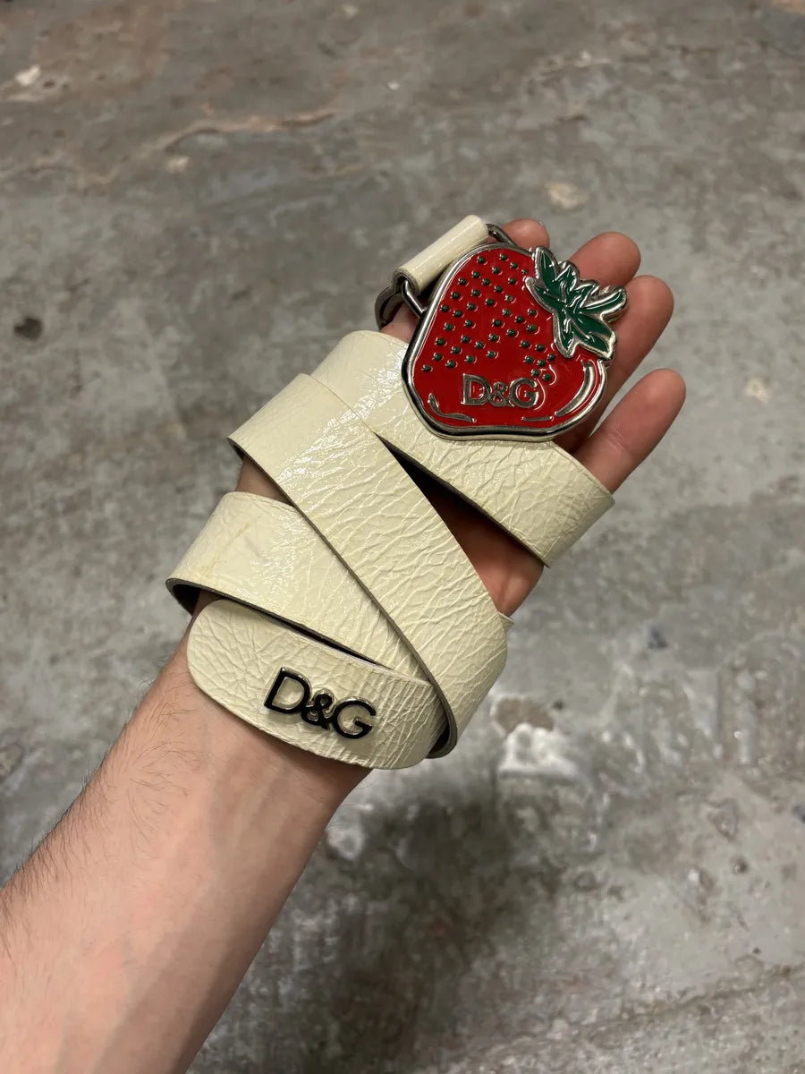 2000s Dolce & Gabbana White Cracked Strawberry Leather Belt (OS) ALJyQqm 0