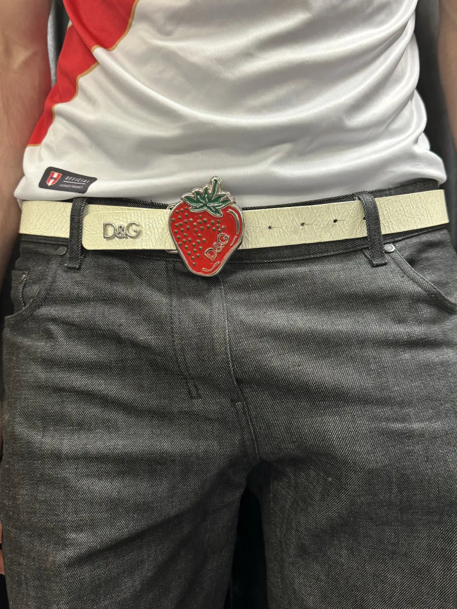 2000s Dolce & Gabbana White Cracked Strawberry Leather Belt (OS) ALJyQqm 1