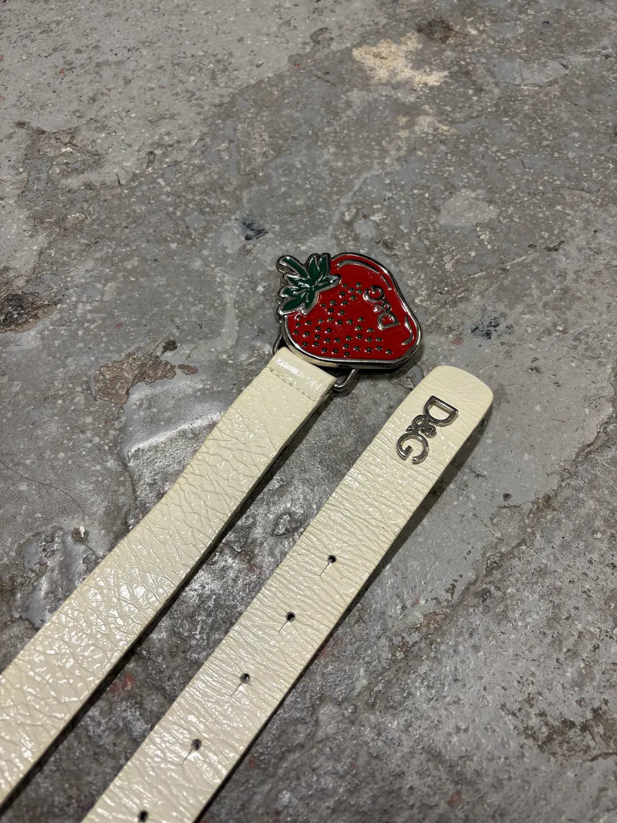 2000s Dolce & Gabbana White Cracked Strawberry Leather Belt (OS) ALJyQqm 2
