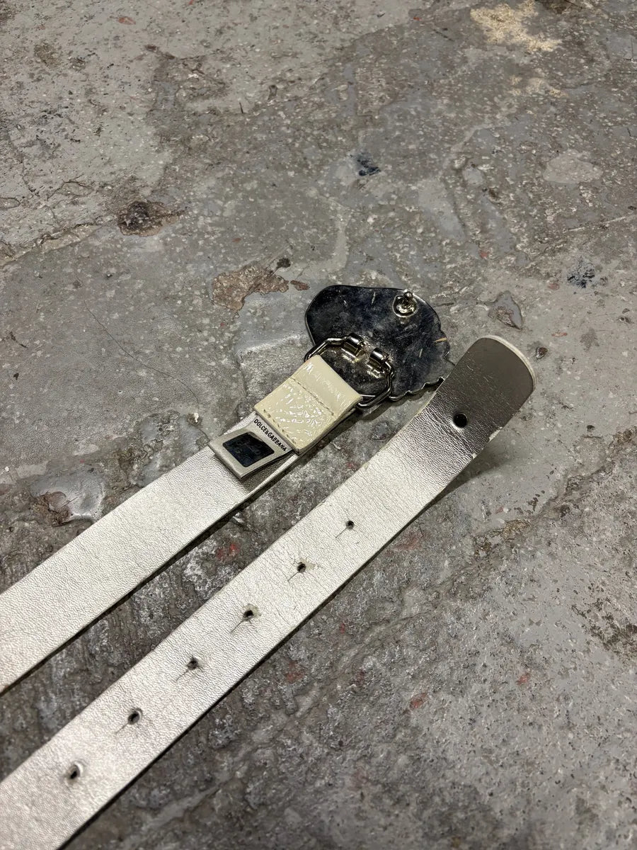 2000s Dolce & Gabbana White Cracked Strawberry Leather Belt (OS) ALJyQqm 3