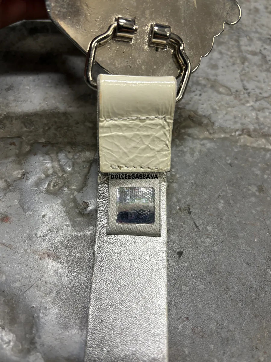 2000s Dolce & Gabbana White Cracked Strawberry Leather Belt (OS) ALJyQqm 5