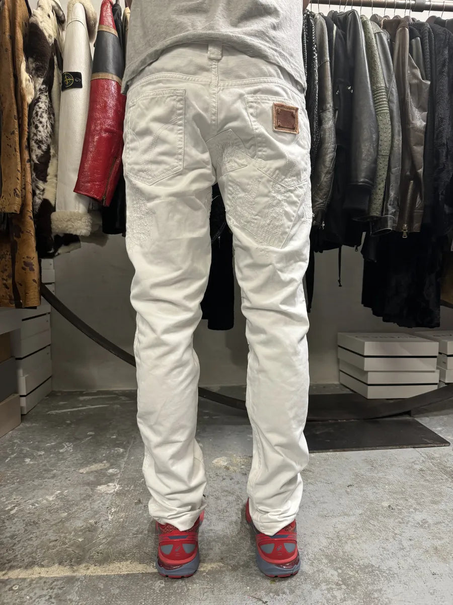 2000s Dolce & Gabbana White Destroyed Patches Denim Jeans (M) CubMkWW 1