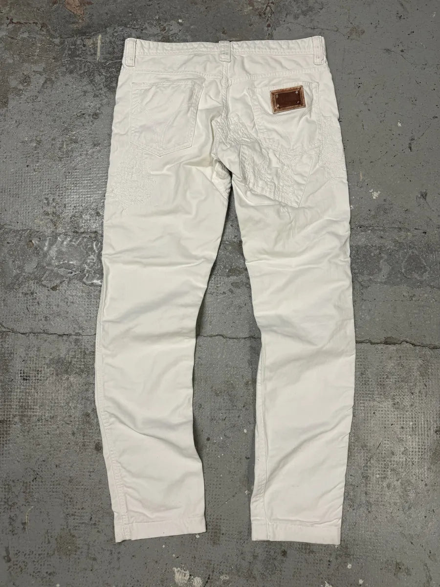 2000s Dolce & Gabbana White Destroyed Patches Denim Jeans (M) CubMkWW 4