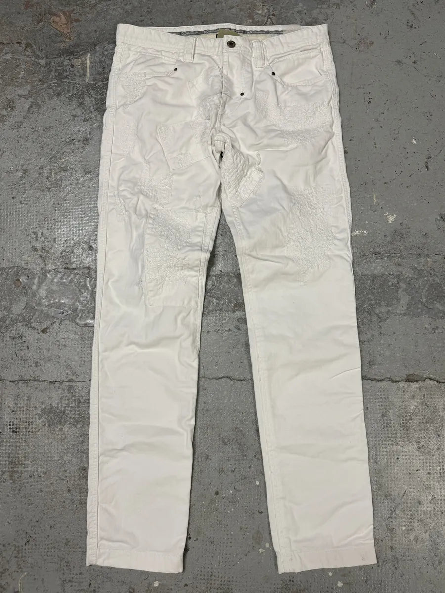 2000s Dolce & Gabbana White Destroyed Patches Denim Jeans (M) CubMkWW 5