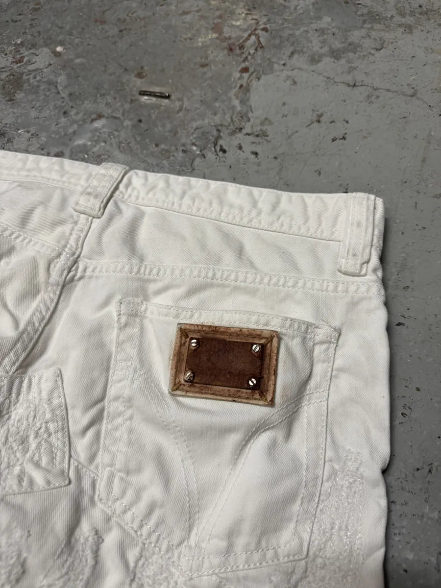 2000s Dolce & Gabbana White Destroyed Patches Denim Jeans (M) CubMkWW 6