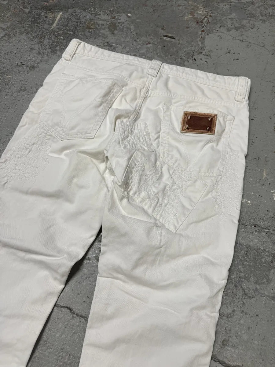 2000s Dolce & Gabbana White Destroyed Patches Denim Jeans (M) CubMkWW 7